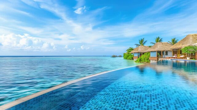 Video A swimming pool covered by a natural thatched roof, perfect for outdoor events or relaxation