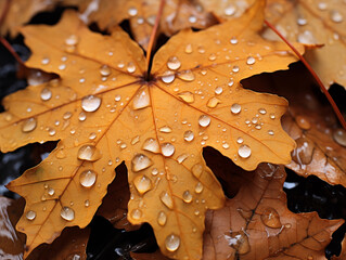 Jesienne liście z kroplami deszczu