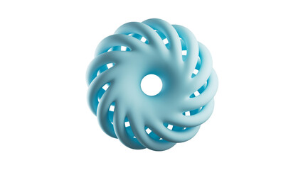 3D render of a complex blue abstract spiral torus knot. Futuristic geometric graphic ideal for technology, engineering, or science concepts. Isolated object with a transparent background (PNG) and alp