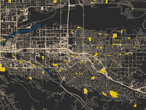 Modern flat map of Redlands, California
