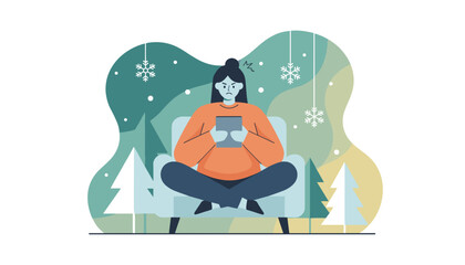 Frustrated woman uses a tablet in a cozy winter setting dealing with technology problems or winter blues