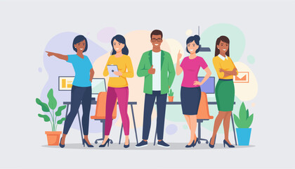 Obraz premium Confident and diverse business team standing in office Corporate success and teamwork illustration