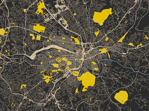 Modern flat map of Roanoke, Virginia
