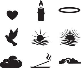 Spiritual and celestial icons in silhouette heart love