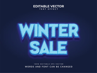 Vector Winter Sale Text Effect, Editable Typographic Banner Design with Blue Neon Glow, Cold Digital Glitch, and Distressed Retro Style