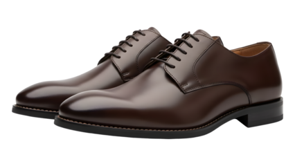 Dark brown derby dress shoes on transparent background