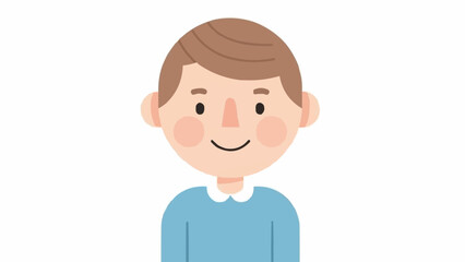 A cheerful young boy with brown hair and a blue sweater.