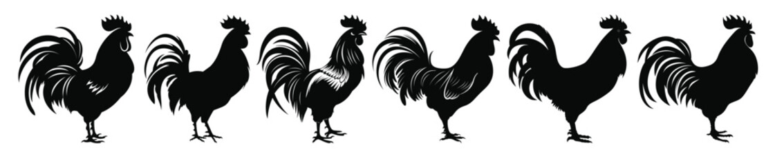 cock rooster silhouette vector bundle rooster silhouettes © Qaader