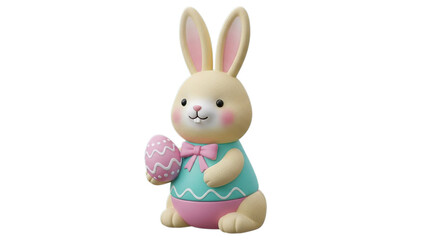 Obraz premium A charming Easter bunny figurine holding an egg Isolated on a transparent background.