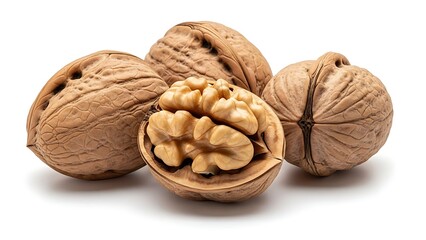Clean food photography of unshelled and shelled walnuts, illustrating the difference for recipes and healthy eating