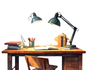 Study table with lamp 