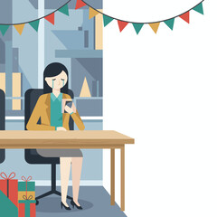 Crying businesswoman at her decorated office desk using phone Stress isolation and burnout concept