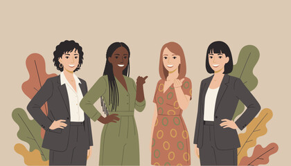 Diverse confident female team smiling symbolizing empowerment equality and professional success