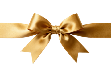 Golden satin ribbon bow for gift wrapping decoration