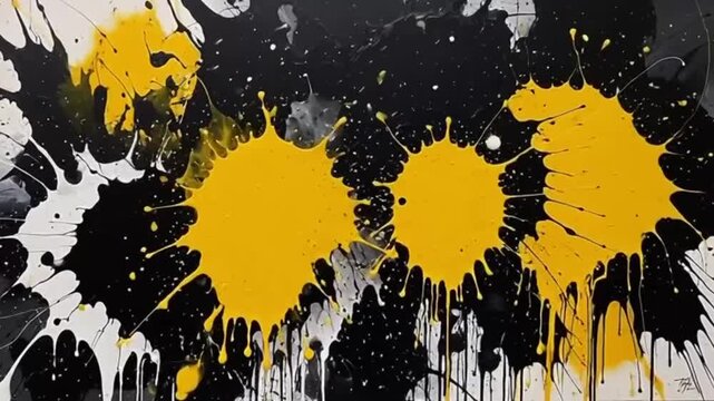 躍動する色彩の爆発：黒と黄色のスプラッシュアート