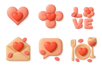 Romantic petal hearts and love icons for valentine's day design and decor