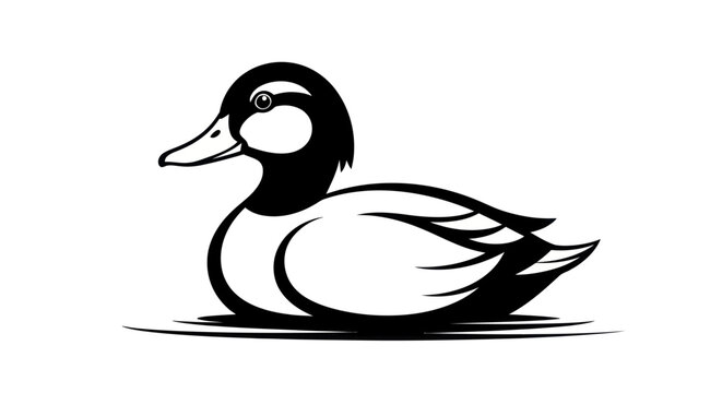 Elegant black and white duck illustration floating on water surface
