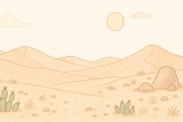 Warm Pastel Desert Hills with Cute Cactus Plants