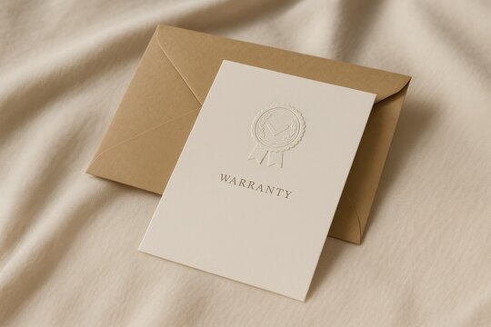 Elegant Warranty Card and Kraft Envelope on Fabric
