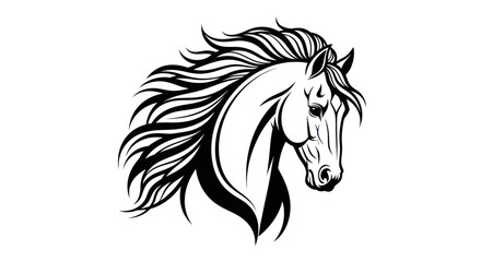Elegant black and white horse head illustration on white background