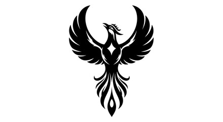 Elegant black phoenix symbol soaring against white background vector art