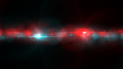 Red and blue light rays on black background
