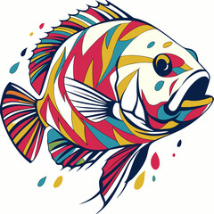 Obraz premium Geometric Oscar fish vector art with vibrant colours, polygonal shapes, and modern abstract design, perfect for digital and print projects