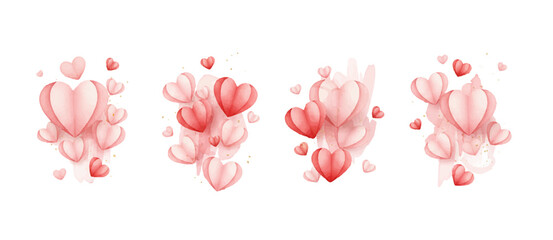 Romantic watercolor heart compositions in soft pink tones. Perfect for Valentine’s Day cards, invitations, branding, and elegant love-themed designs on a clean white background.