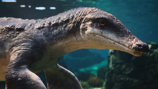 Plesiosaurus swimming in a sunlit ocean clearing