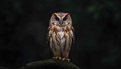 Majestic owl perched on a natural branch against a dark background for wildlife, nocturnal nature, and animal observation themes.