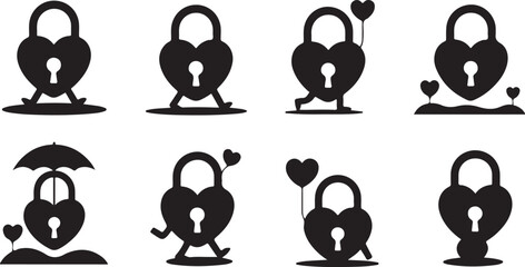 Heart Shaped Padlocks with Legs and Accessories in Various Poses security