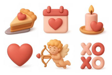 Charming romantic icon set featuring cupid, heart, and candle for valentine's day design