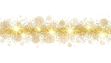 Golden glitter sparkles and bokeh lights on transparent background for luxury or celebration theme
