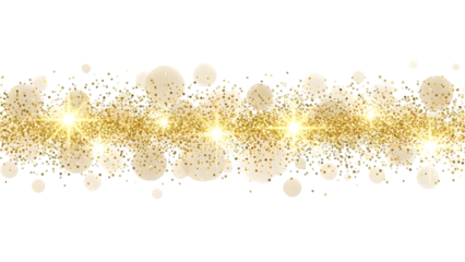Golden glitter sparkles and bokeh lights on transparent background for luxury or celebration theme