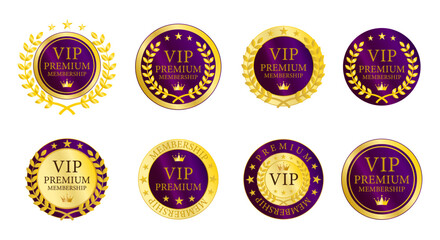 パープルと金色を基調としたVIP PREMIUMエレガントバッジシリーズ｜落ち着いた高級ラベルデザイン