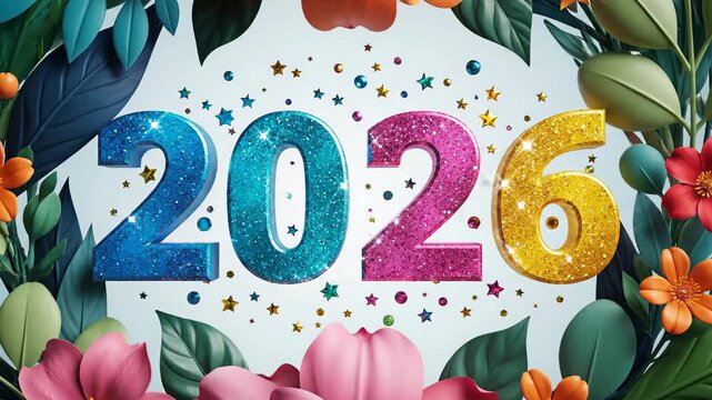 Floral wreath with 2026 typography decorative design for greetings
