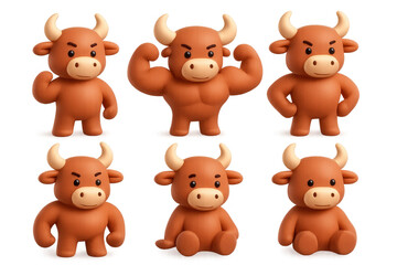 Obraz premium Cute ox character collection with various expressions and poses for creative design and decoration