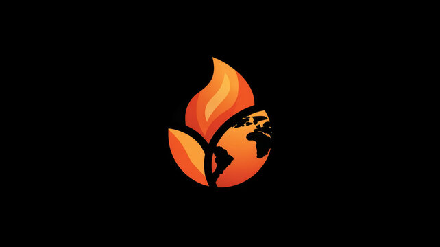Burning globe climate change global warming earth fire environmental crisis eco flame planet heat hot world wildfire symbol carbon impact stir awareness with bold orange flame and leaf silhouette - Powered by Adobe