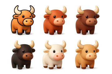 Obraz premium Colorful ox icon set with cute and simple designs for decoration and creative projects