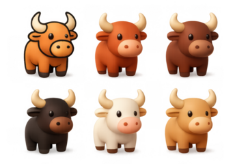 Colorful ox icon set with cute and simple designs for decoration and creative projects