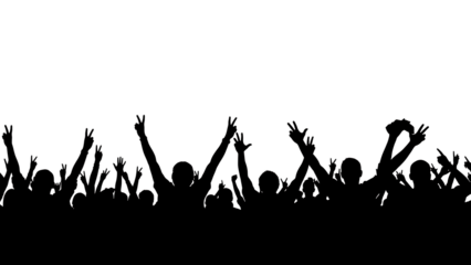 many people hands up silhouette isolated on transparent background