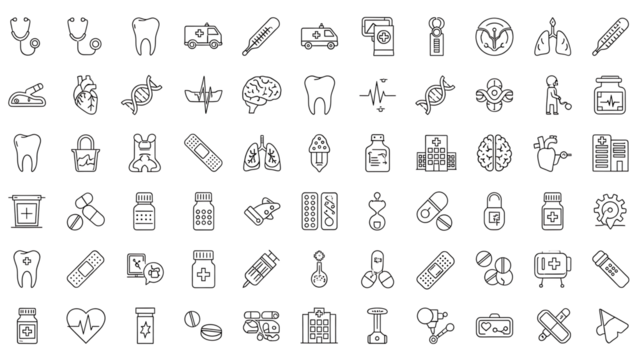 hand draw medical related icons silhouette isolated on transparent background - Powered by Adobe