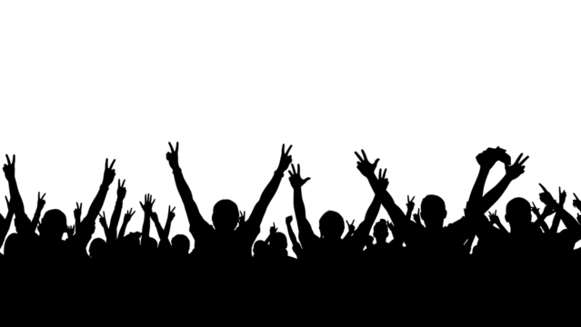 many people hands up silhouette isolated on transparent background - Powered by Adobe