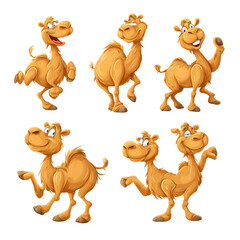 Fototapeta premium Camels: A lively collection of animated camels, showcasing their unique character with varying poses and expressions. This image offers a glimpse of the desert world.