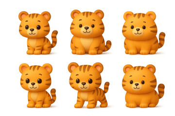 Fototapeta premium Cute cartoon tiger icons collection for design and decoration