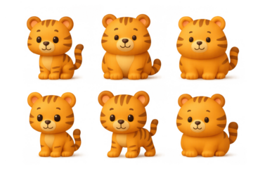 Cute cartoon tiger icons collection for design and decoration