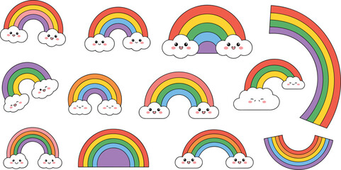 Cheerful Cartoon Rainbows with Smiling Clouds Collection cute happy