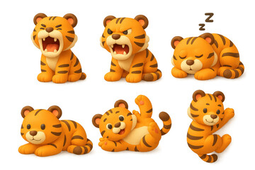 Adorable cartoon tiger icons collection for designs and illustrations