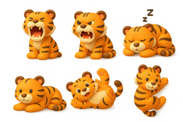 Adorable cartoon tiger icons collection for designs and illustrations