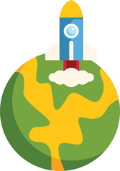 Spaceship taking off from earth, symbolizing space exploration and new frontiers